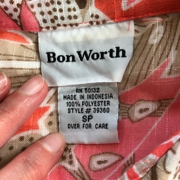 BON Worth Brown and Coral Button Up Shirt Small Petite - Picture 3 of 4